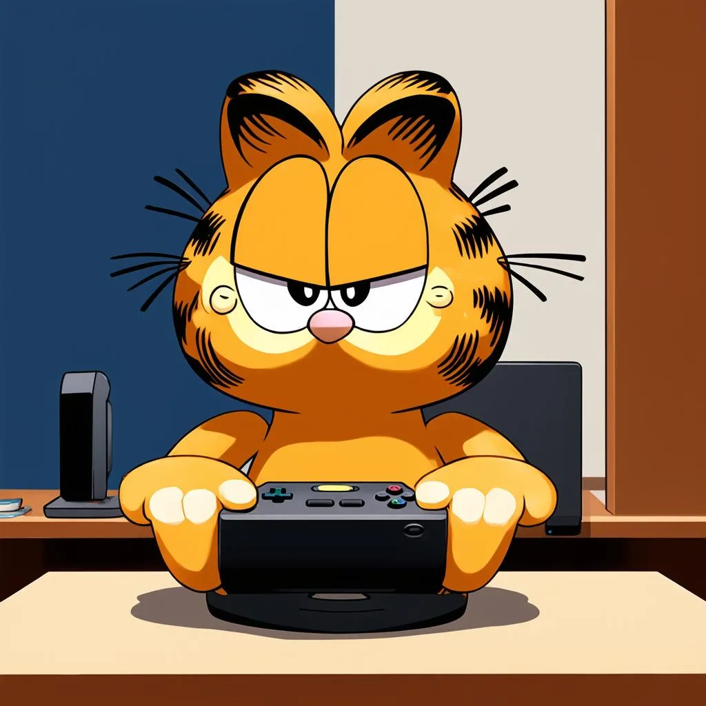 Mèo Garfield chơi game điện tử