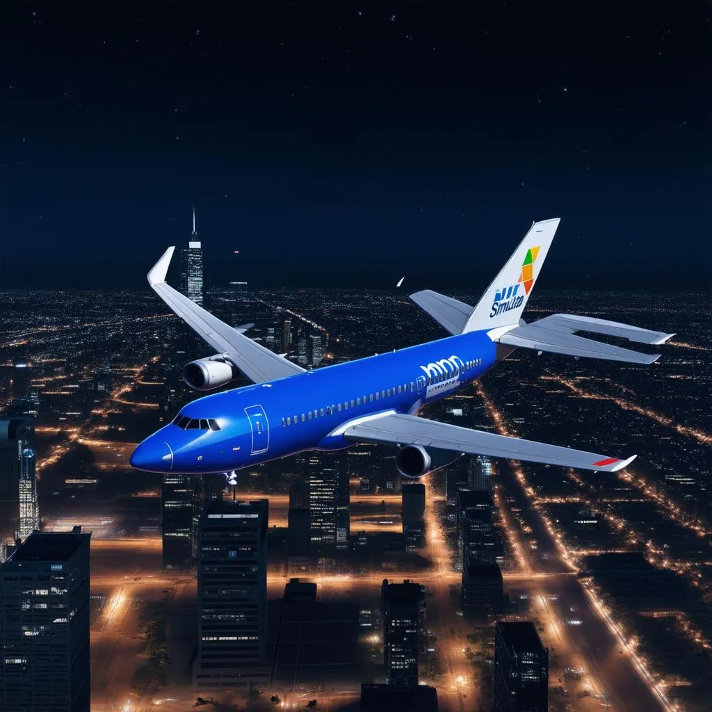 Máy bay bay trên thành phố trong game Microsoft Flight Simulator 2020