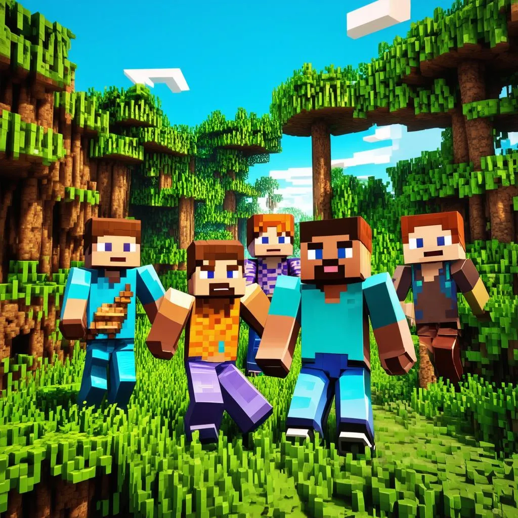 Group of Minecraft Players Exploring