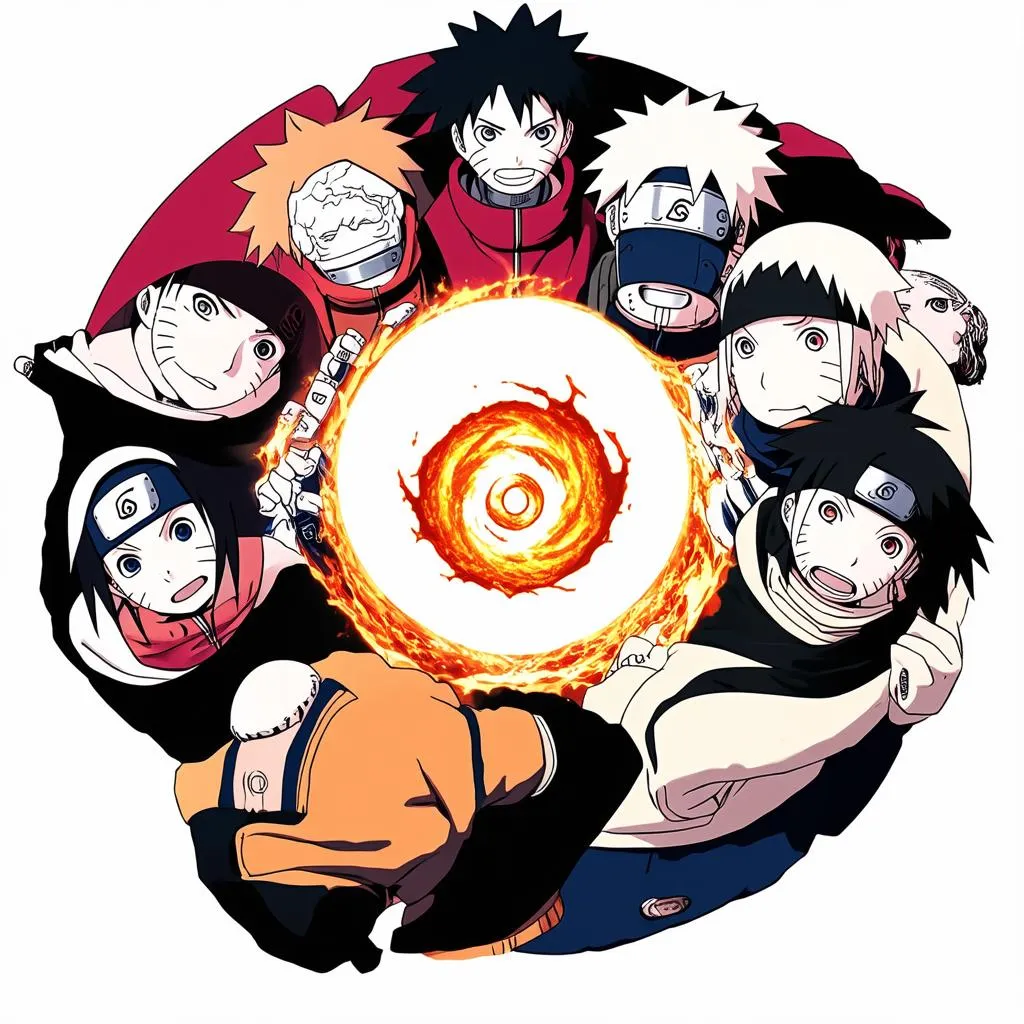 Naruto Game Characters Arranged in a Circle