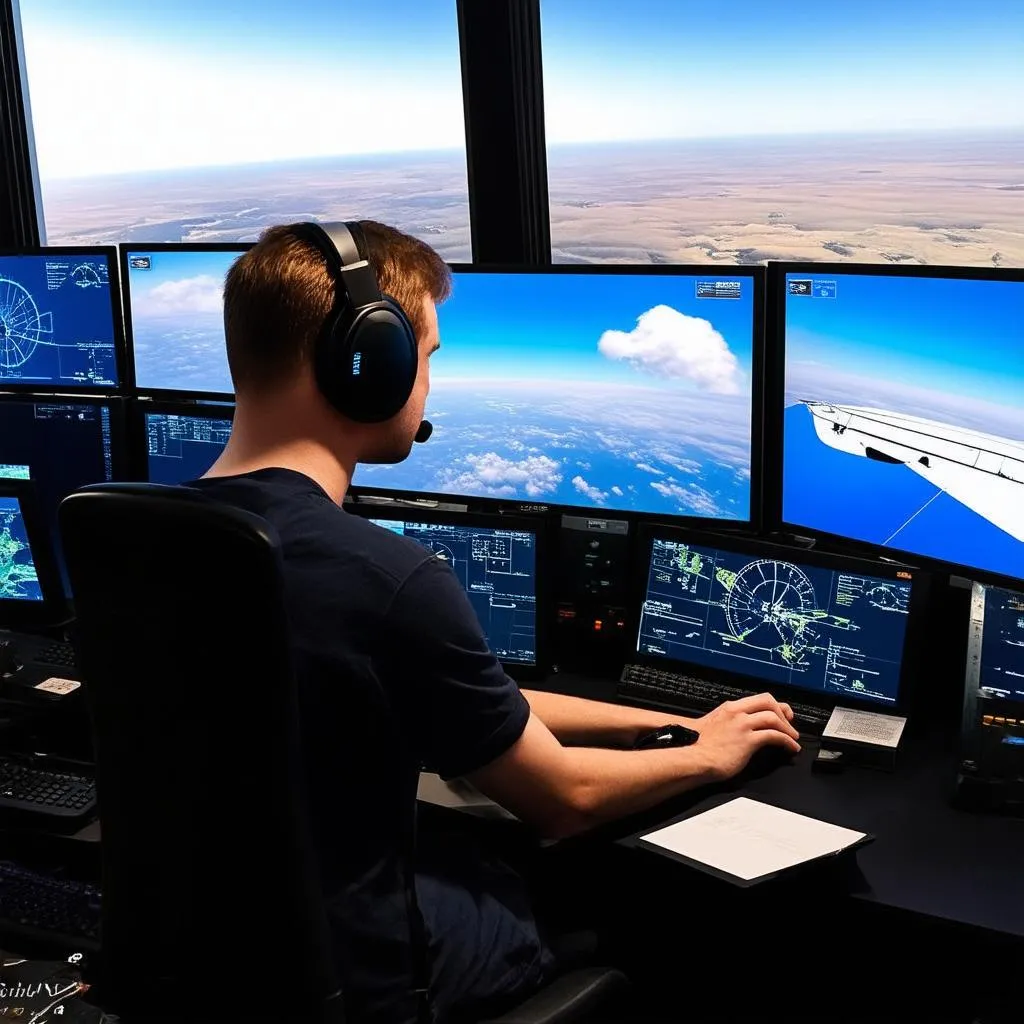 Người chơi đang trải nghiệm flight simulator