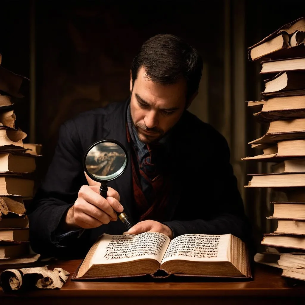 man-researching-ancient-book