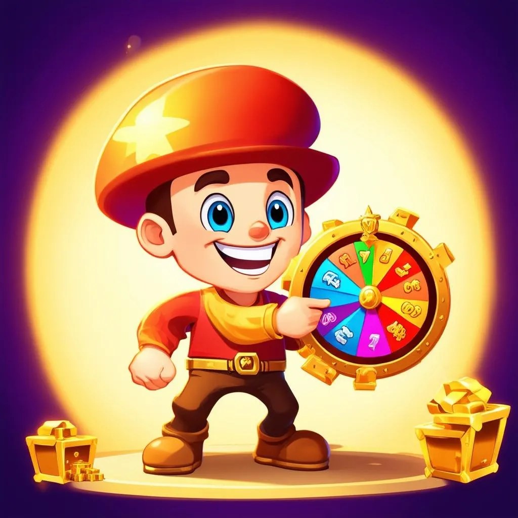 Game character receives reward from lucky wheel