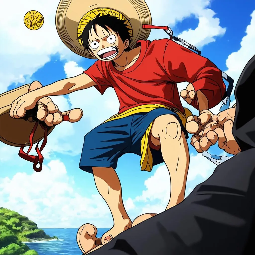 Nhân vật Luffy đang chiến đấu với kẻ thù