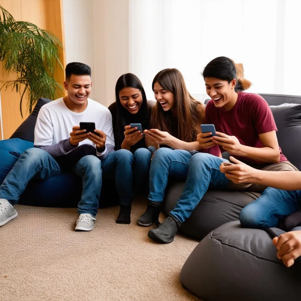 Group of friends playing mobile game