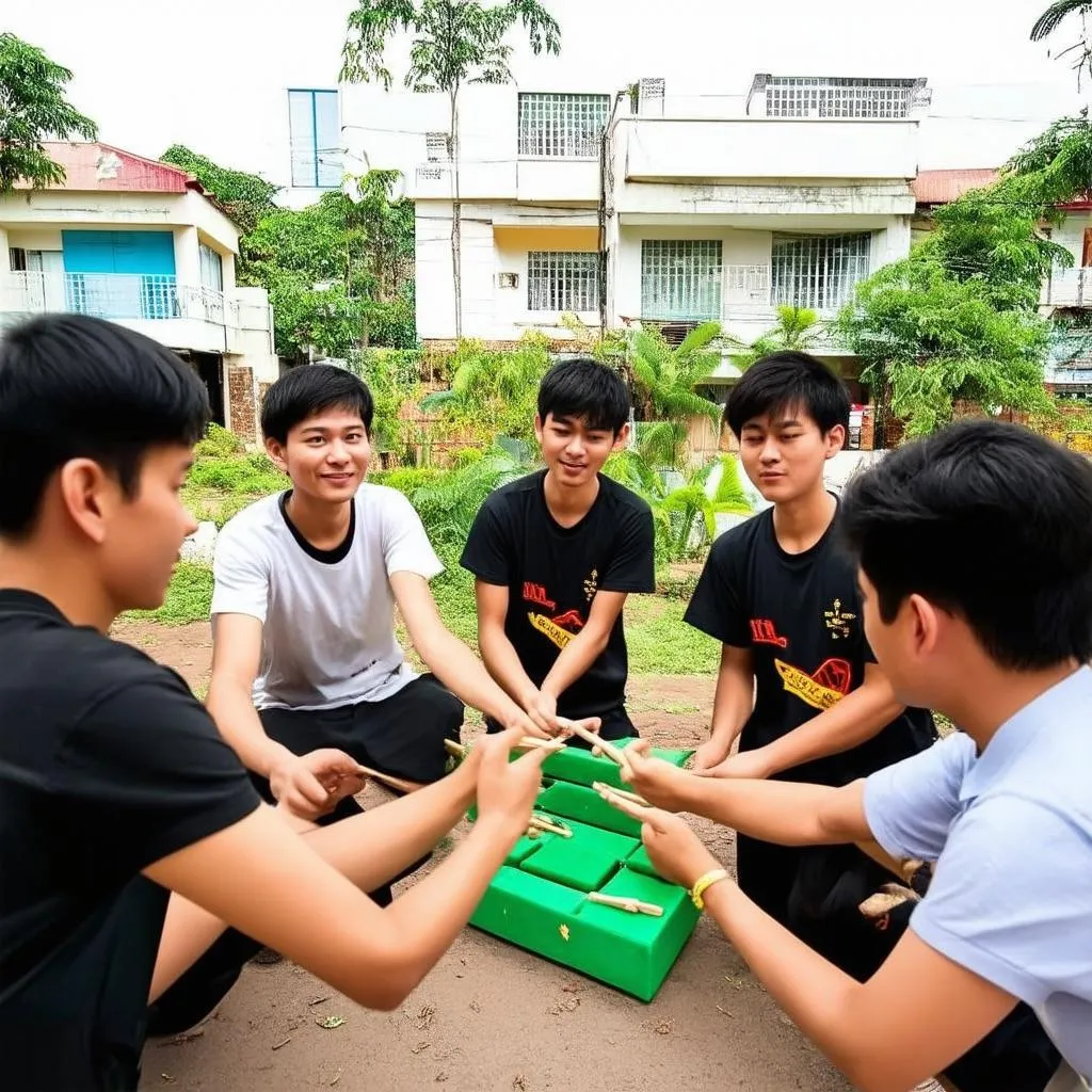 Nhóm bạn trẻ chơi game bắt cua cùng nhau