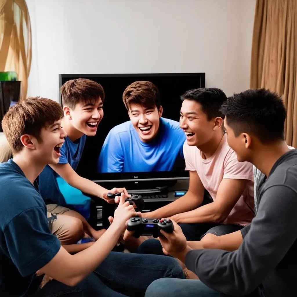 nhóm bạn trẻ đang chơi game cùng nhau