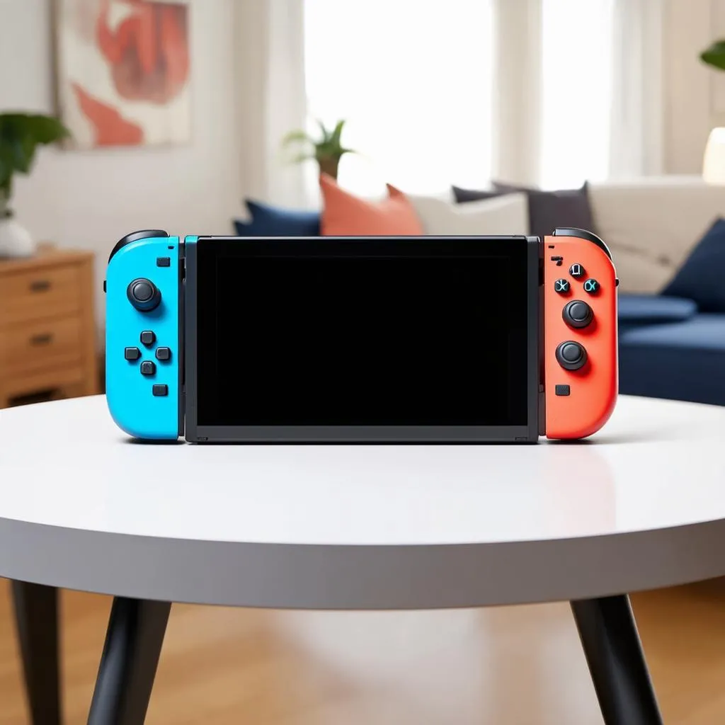 Máy chơi game Nintendo Switch OLED đặt trên bàn