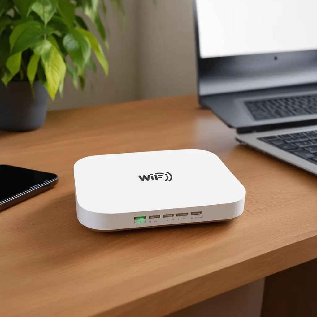 Router Wifi đặt trên bàn làm việc