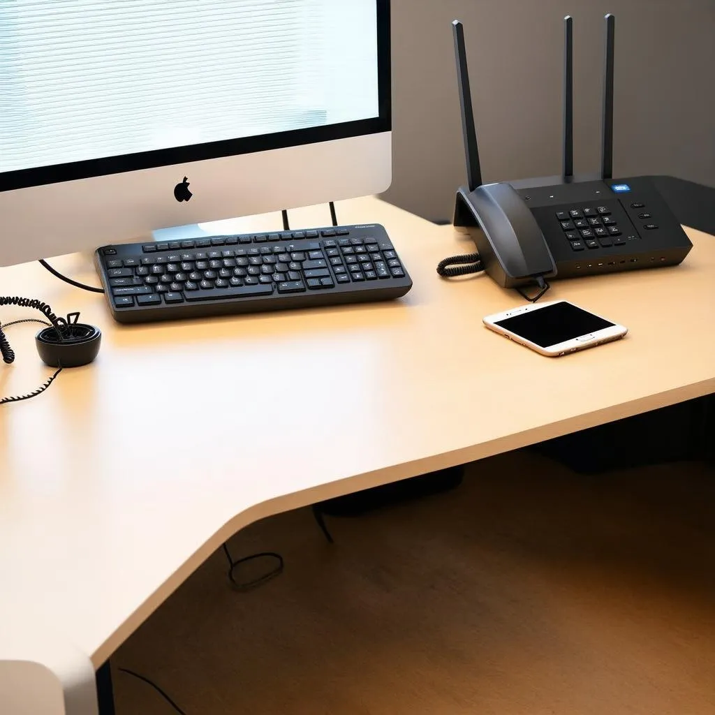 Router wifi và điện thoại để bàn