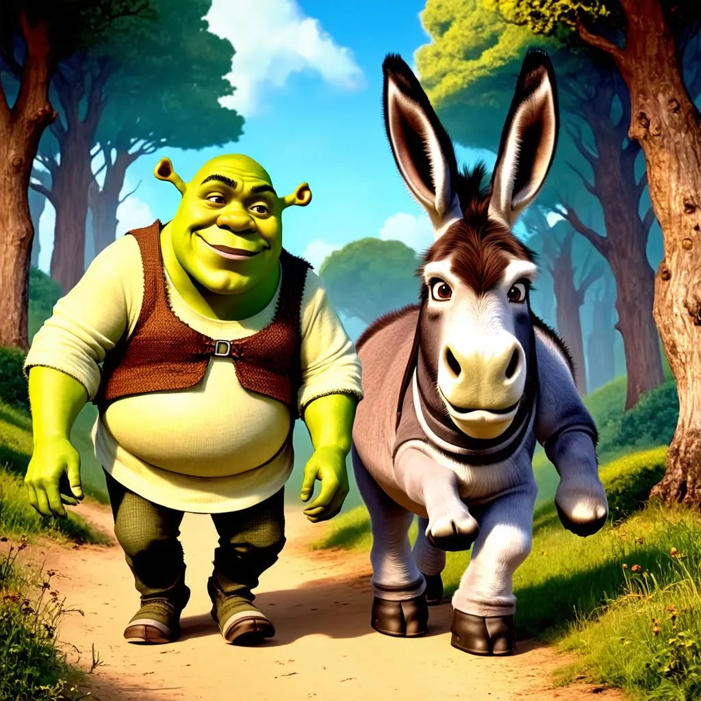 Shrek và Donkey trong khu rừng