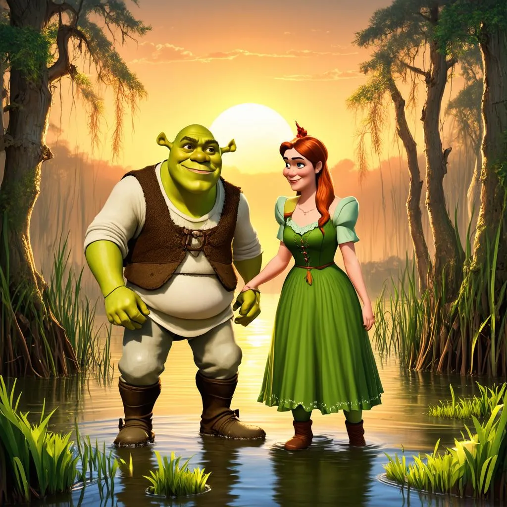 Shrek và Fiona trong đầm lầy