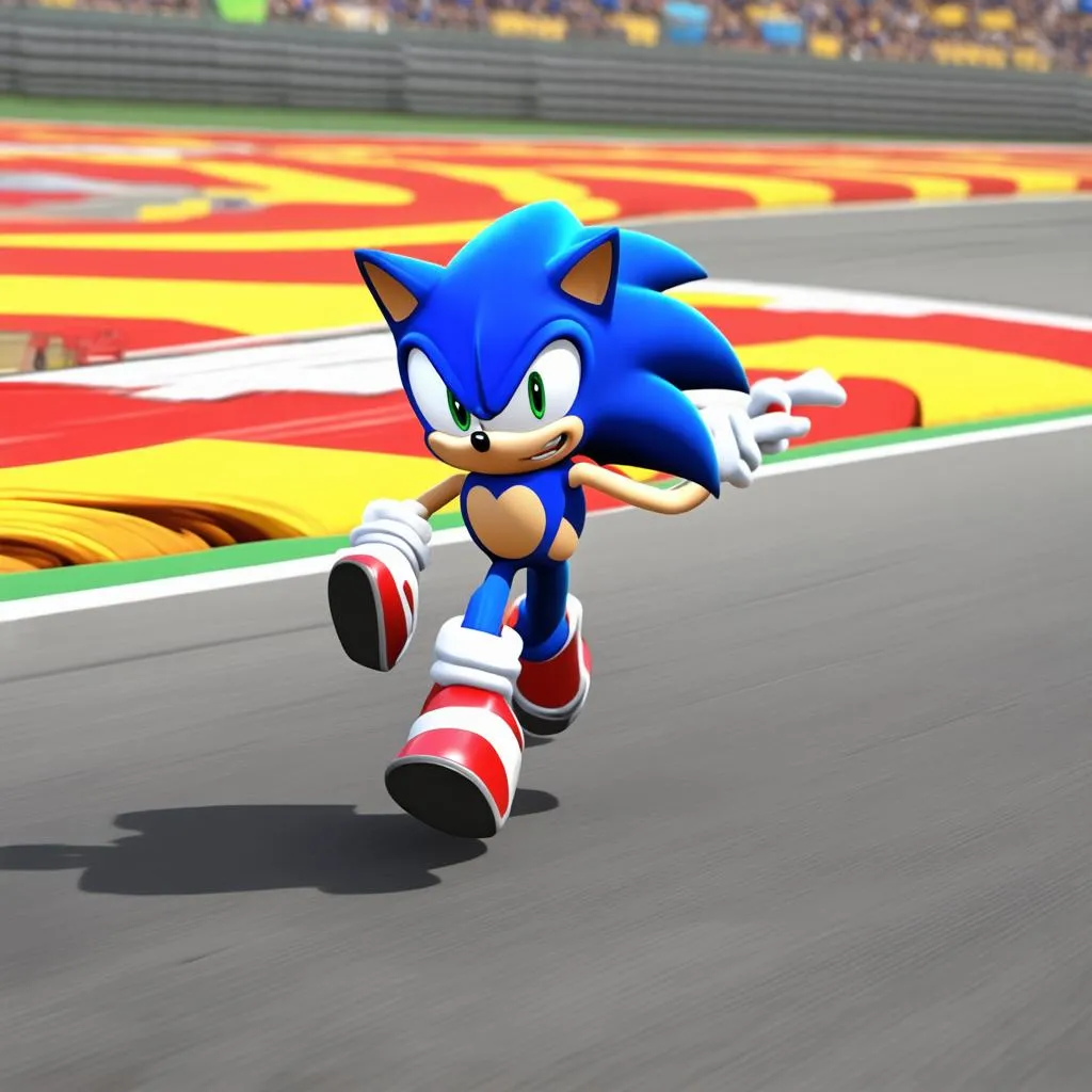 sonic running on a race track