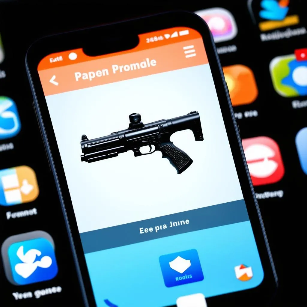 Mobile phone with a gun game displayed on the screen