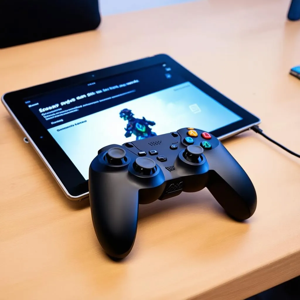 Gaming controller connected to a tablet