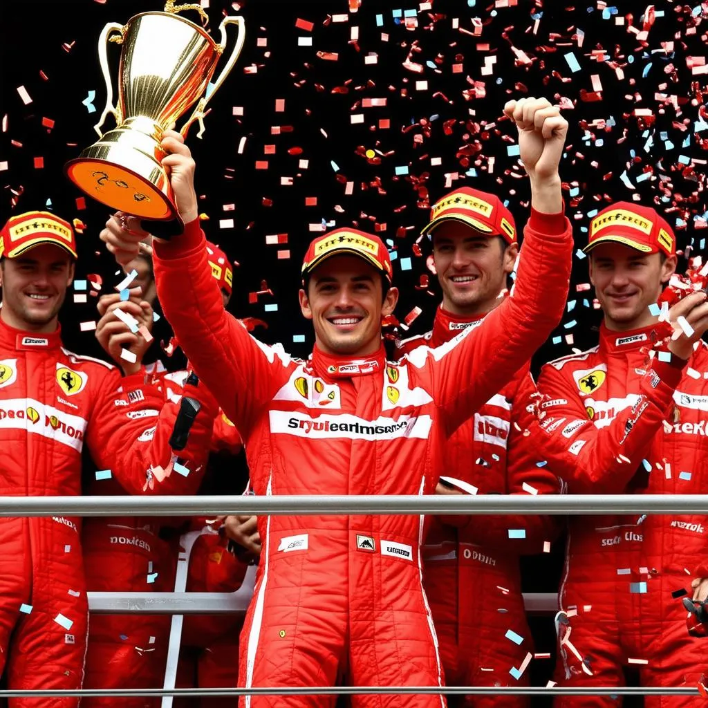 Tay đua Charles Leclerc trên bục chiến thắng