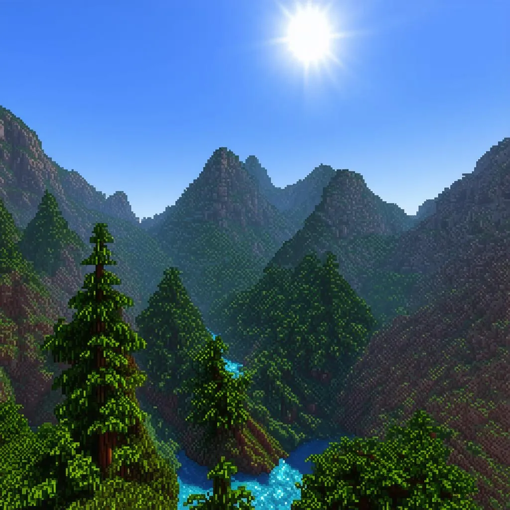 Minecraft world with mountains and forests