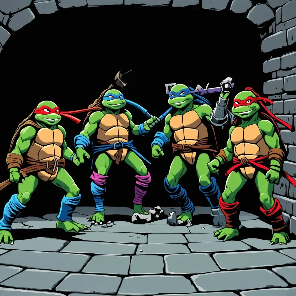 TMNT chiến đấu với kẻ thù