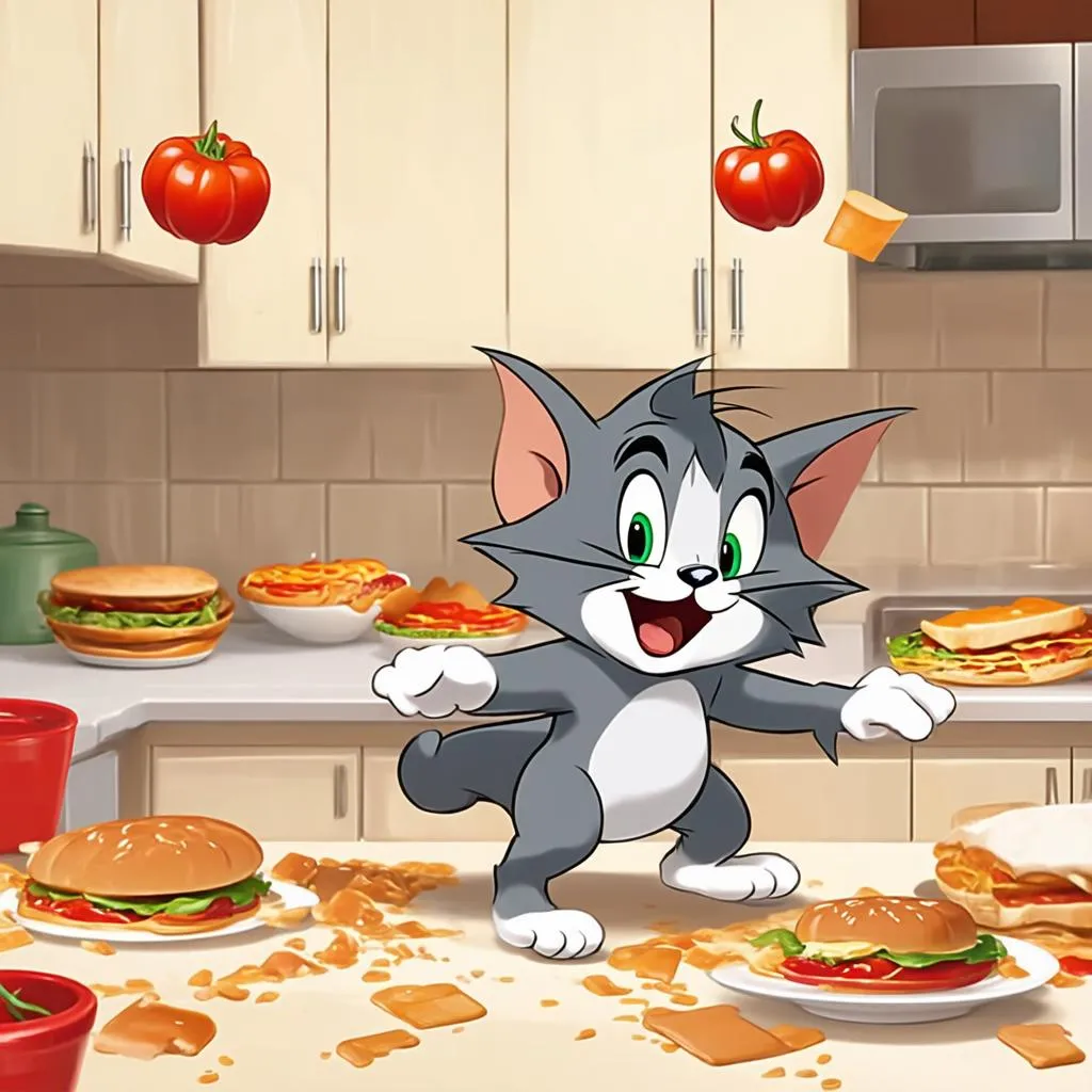 Tom và Jerry đuổi bắt nhau trong nhà bếp