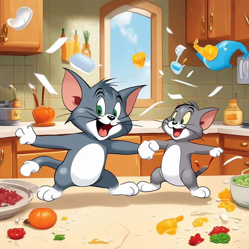 Tom và Jerry rượt đuổi trong căn bếp