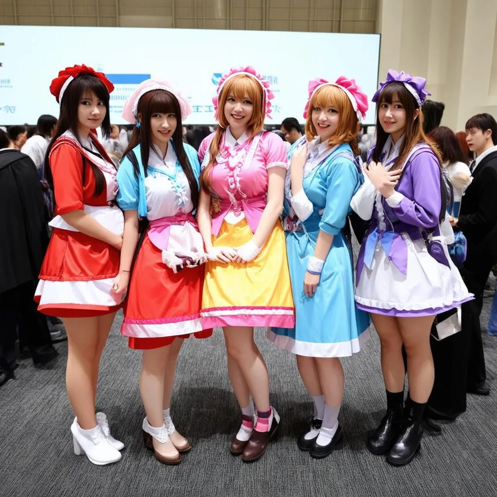 Cosplayers in Touhou costumes