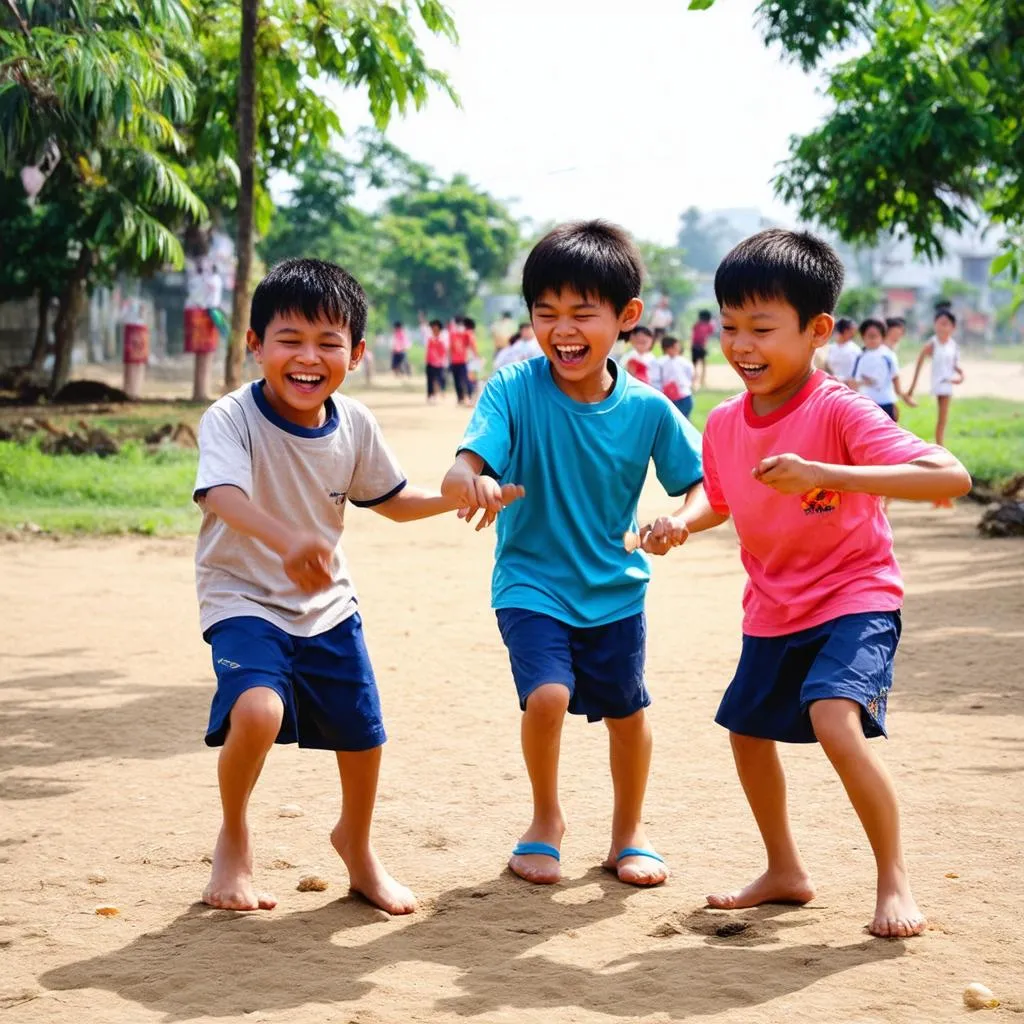 trẻ em vui chơi ô ăn quan