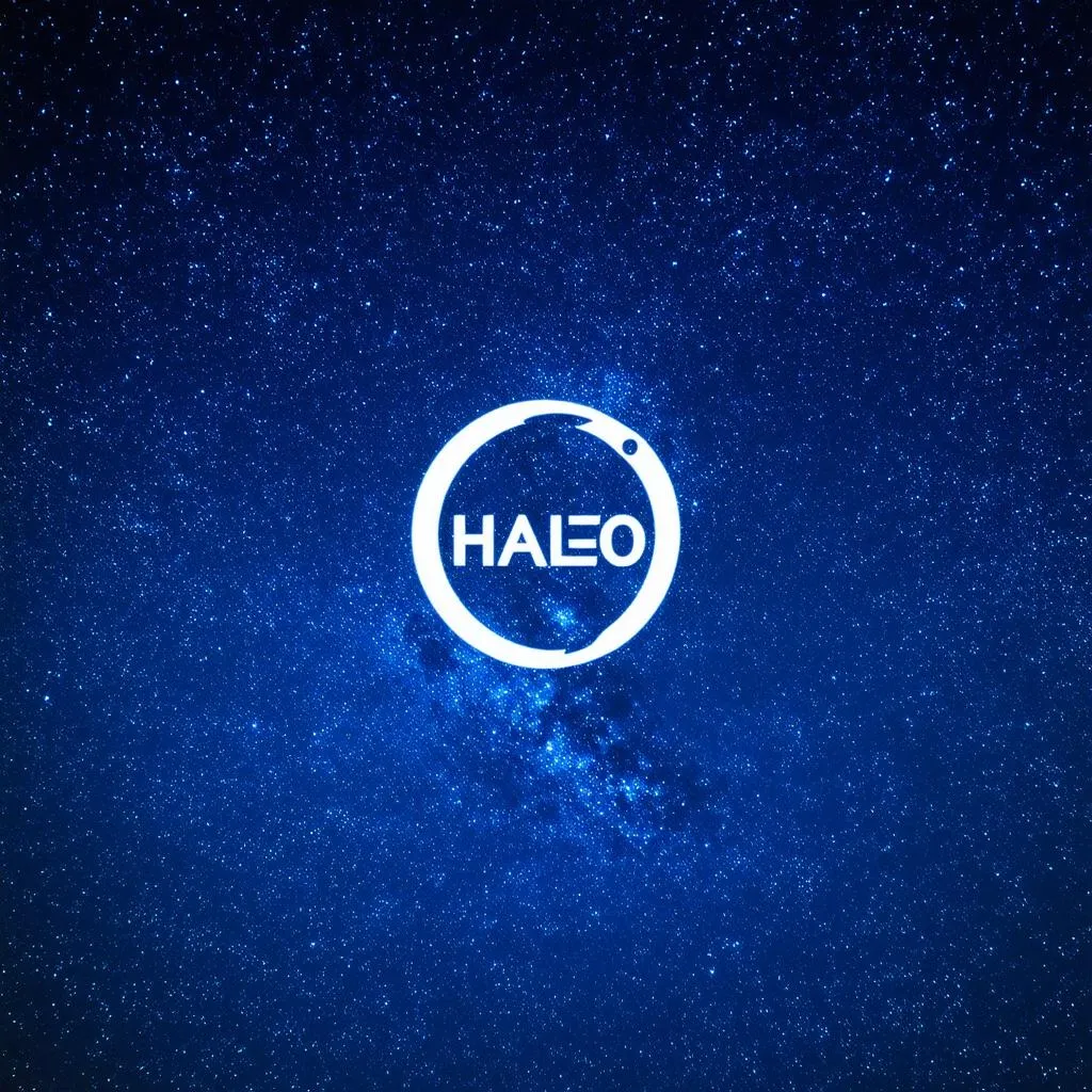 bầu trời đầy sao với logo halo ở giữa