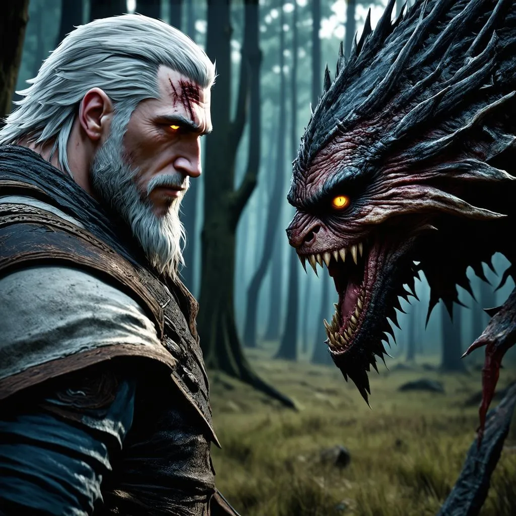 Geralt of Rivia chiến đấu với quái vật