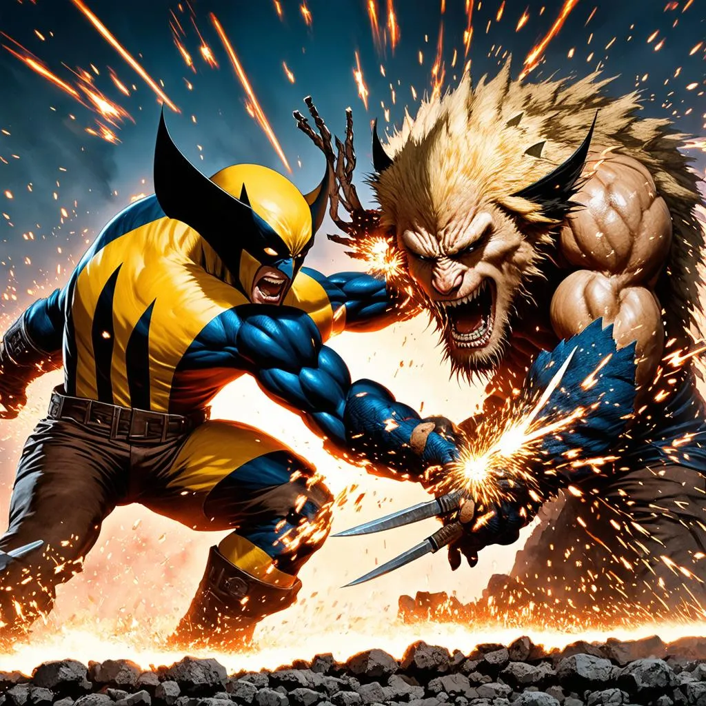 Wolverine fighting Sabretooth