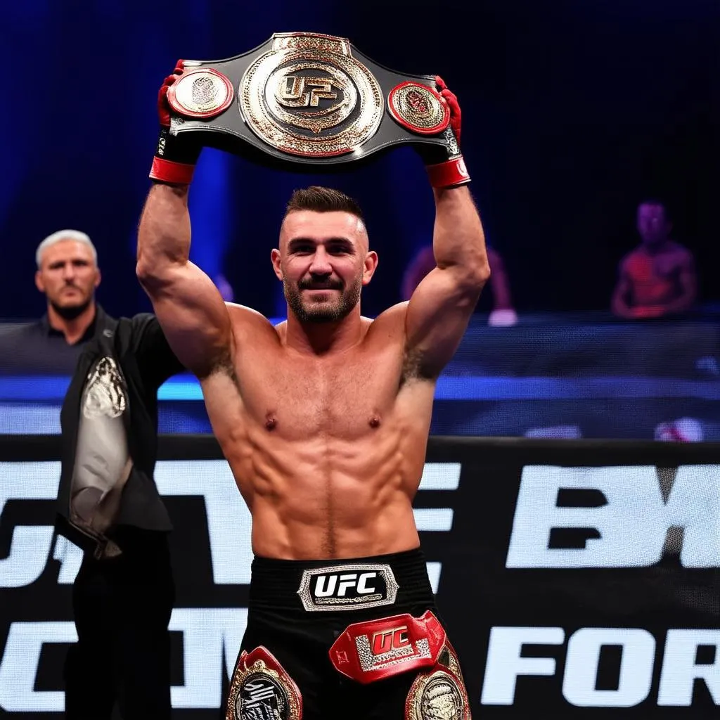 Alexander Volkanovski nâng chiếc đai vô địch UFC