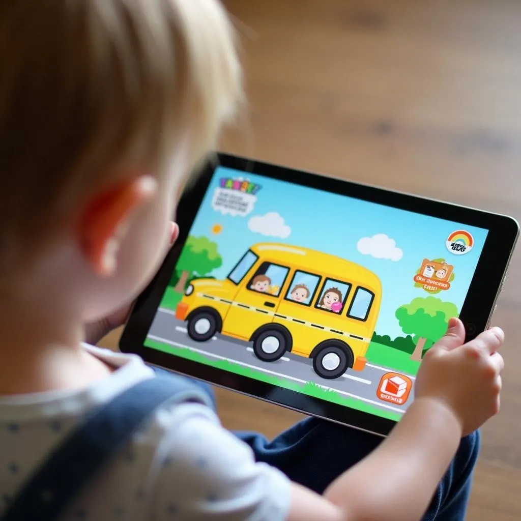 Bé chơi game Baby Bus trên máy tính bảng