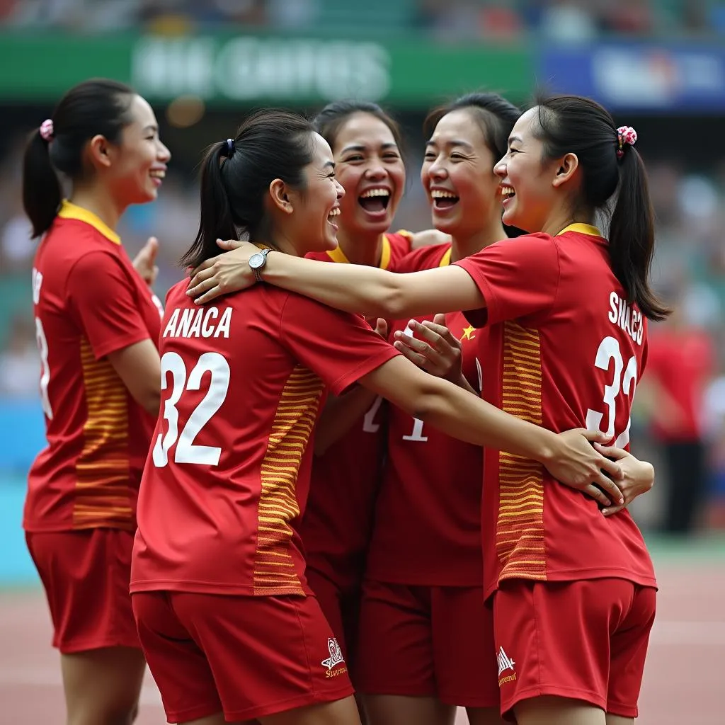 Các vận động viên Việt Nam mừng chiến thắng tại SEA Games 32