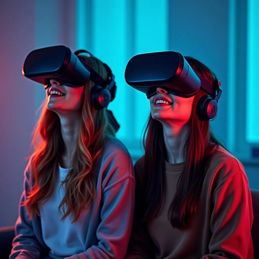 Cặp đôi trai gái chơi game VR