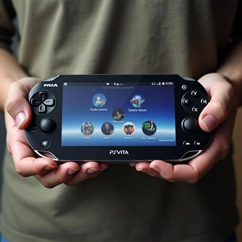 Máy chơi game PS Vita trên tay người chơi