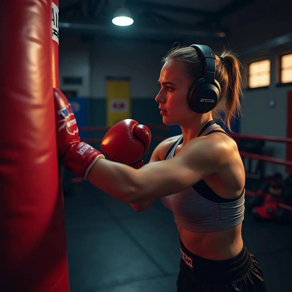 Một game thủ đang tập luyện boxing tại phòng gym