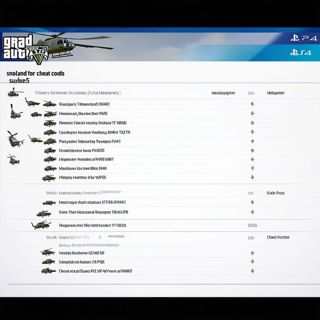 Danh Sách Cheat Code Trực Thăng GTA 5 PS4