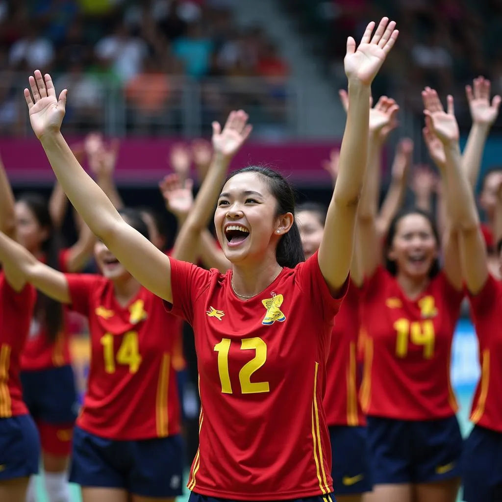 Khán giả cổ vũ cho đội tuyển bóng chuyền nữ Việt Nam tại Sea Games 32