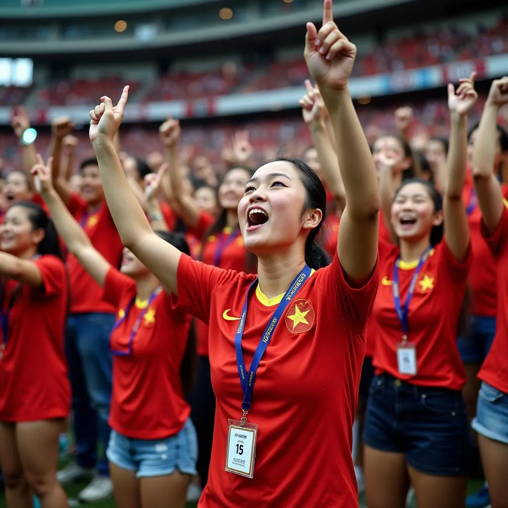 Cổ động viên cổ vũ cho đội tuyển bóng đá nữ Việt Nam tại SEA Games 32