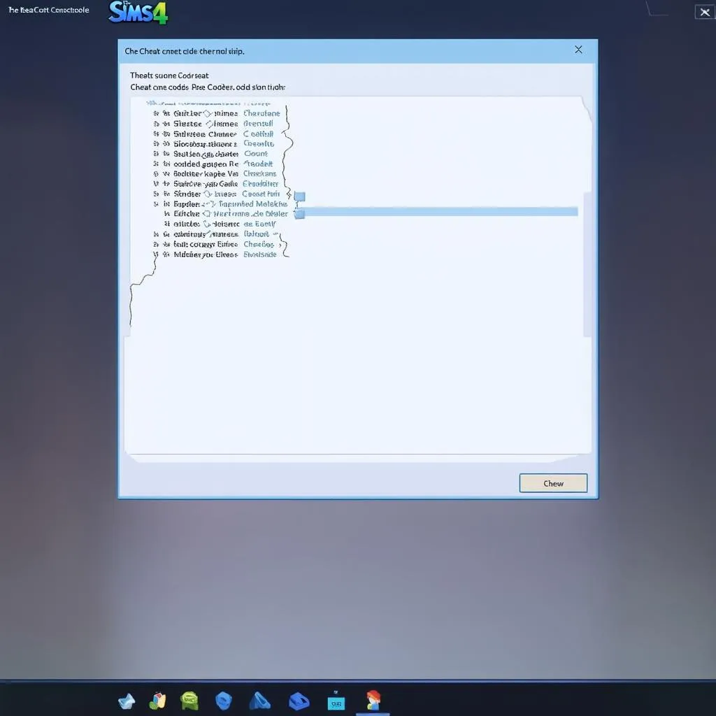 Giao diện lệnh cheat trong Sims 4