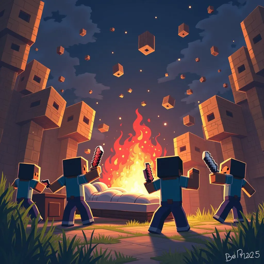 Tấn công giường đối phương trong Bedwars Minecraft