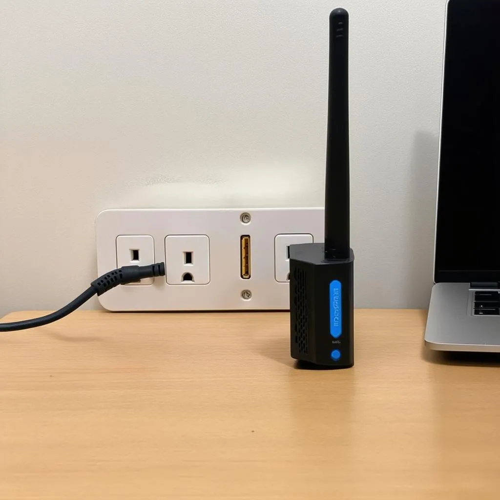 Wifi extender trên bàn làm việc