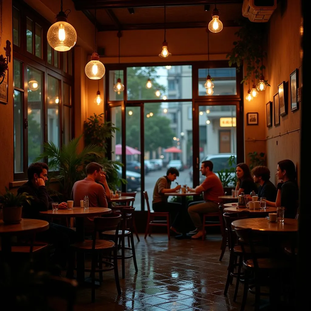 Quán cafe Hà Nội ngày mưa